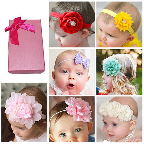 Elesa Miracle Hair Accessories Lovely Baby Girl's Gift Box with Bow Flower Hair Headband