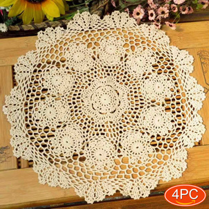 Elesa Miracle Handmade Square Crochet Cotton Lace Table Placemats Sofa Doilies Value Pack, 2pc, Square, Beige, 24 Inch