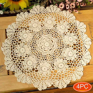 Elesa Miracle Handmade Square Crochet Cotton Lace Table Placemats Sofa Doilies Value Pack, 2pc, Square, Beige, 24 Inch