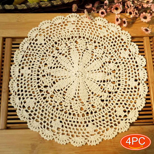 Elesa Miracle Handmade Small Round Crochet Cotton Lace Table Placemats Doilies for Cup/Glass Value Pack, 8pc, Cup Size, Beige, 5 Inch