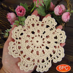 Elesa Miracle Handmade Round Crochet Cotton Lace Table Placemats Doilies Value Pack, 4pc, Flower, Beige, 20 Inch