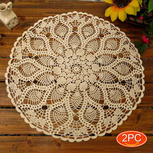 Elesa Miracle Handmade Round Crochet Cotton Lace Table Placemats Doilies Value Pack, 4pc, Flower, Beige, 16 Inch
