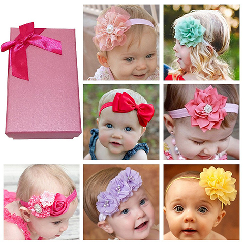 Elesa Miracle Hair Accessories Lovely Baby Girl's Gift Box with Bow Flower Hair Headband